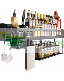 Кухненски органайзер 2 етажа многофункционален рафт за прибори, подправки, кърпи